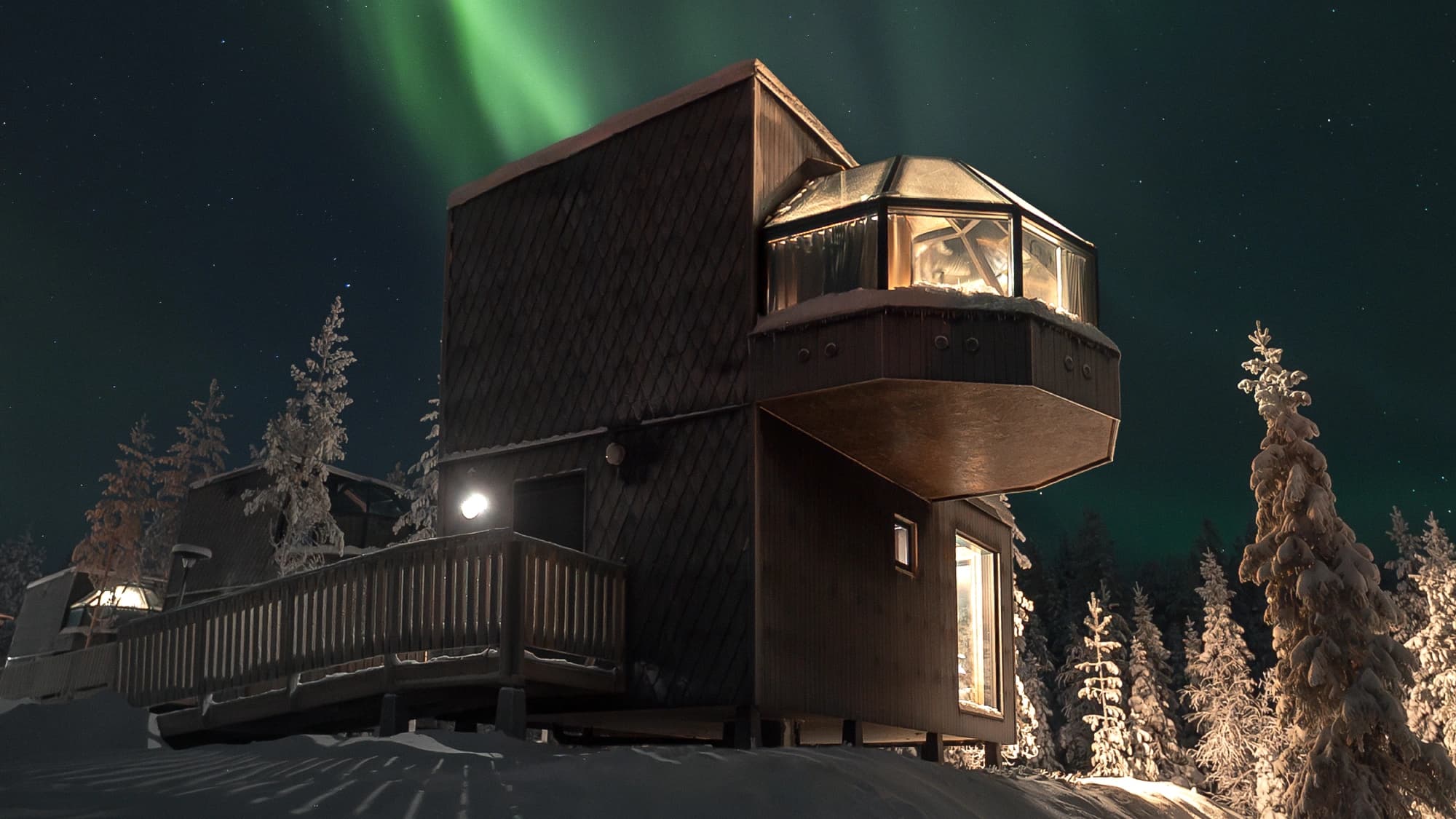 SkyView Igloo Resort glass-roof igloo under the aurora
